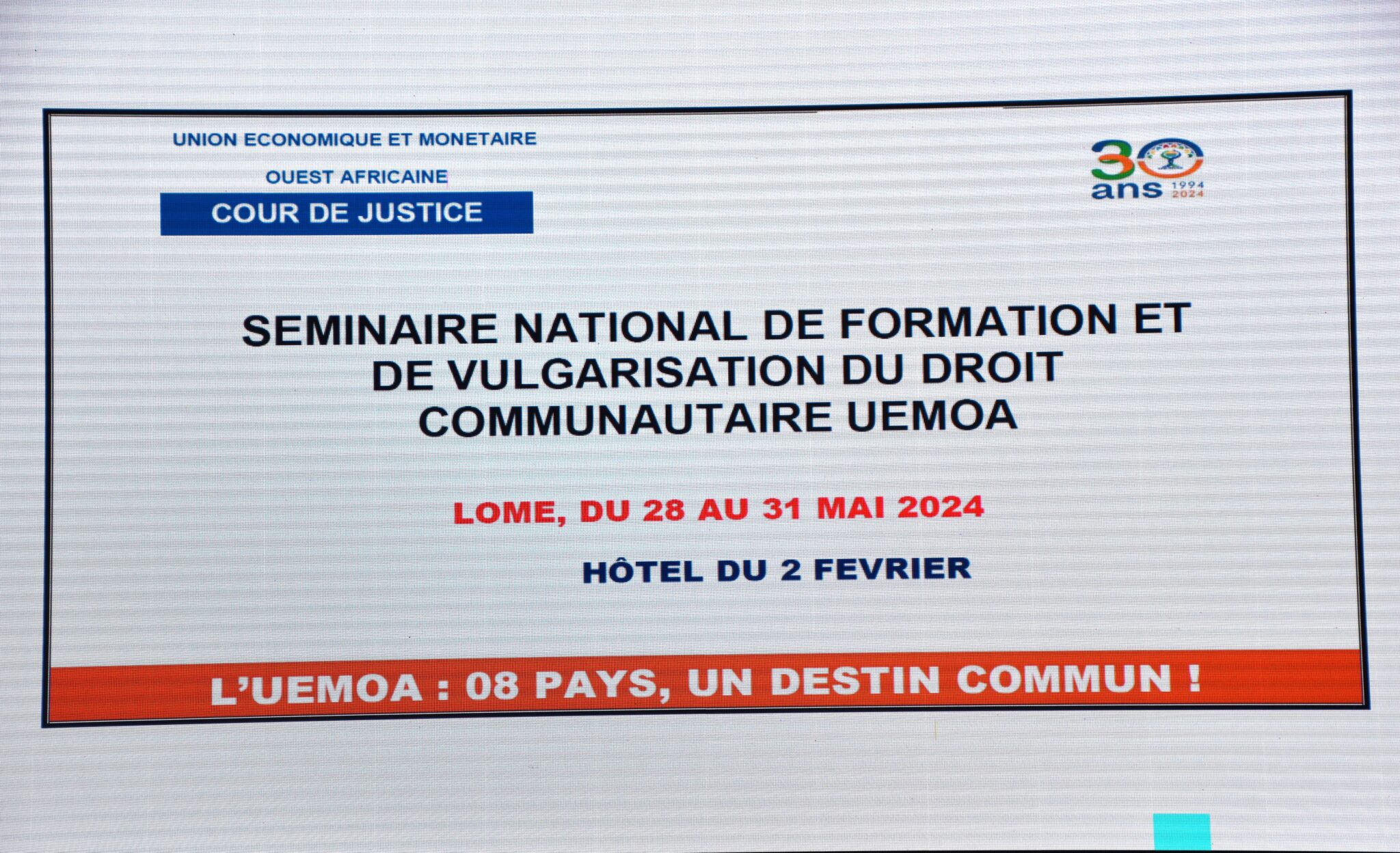 The Court of Justice trains Togo’s magistrates and lawyers in UEMOA law at the Hôtel 2 Février in Lomé.